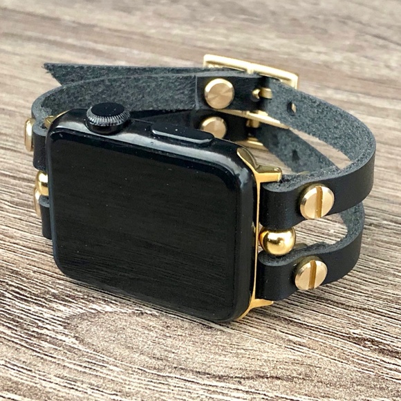 Classic Black & Gold Apple iWatch Leather Bracelet main image 5